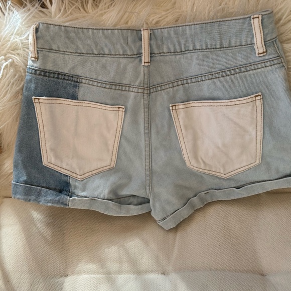 PacSun Patchwork Light Blue and White Denim Cutoff Shorts - Picture 3 of 5